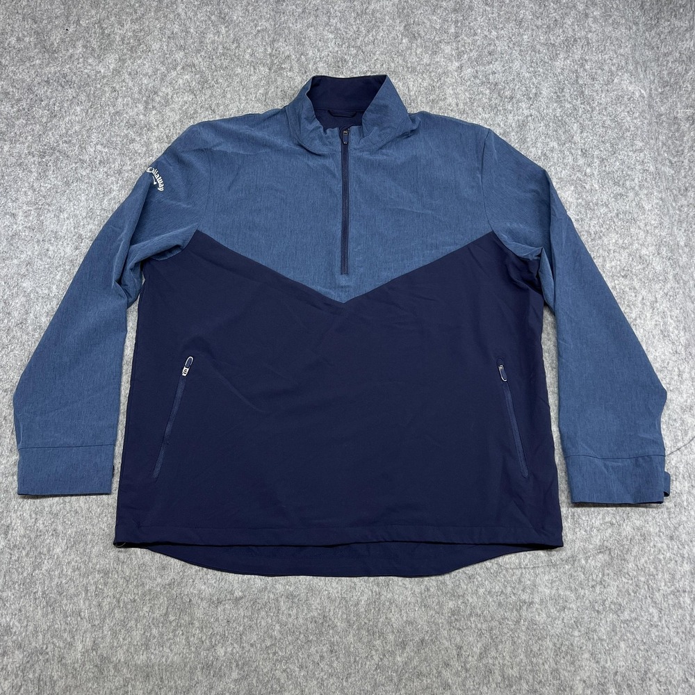 Callaway Jacket Mens 2XL Blue Colorblock Weather Series‎ Swing Tech Golf 1/4 Zip